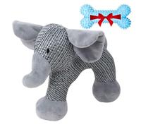 FlyShangUgo Linen Safari Companions Dog Chew Toy - Linen Plush Squeaky Toys for Small & Medium Dogs, Puppy Chew Toys for Teething and Interactive Play (Elephant)