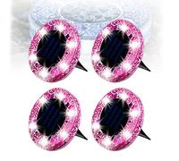 FlyShangUgo Mosaic Solar Disk Light, Mosaic Solar Lights Outdoor for Walkway, Patio & Lawn, Waterproof Outdoor Glass LED Garden Stake Lighting-Auto On/Off Decorative Driveway Lamps (Pink B)