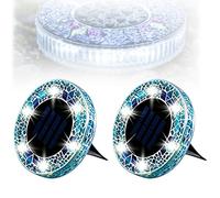 FlyShangUgo Mosaic Solar Disk Light, Mosaic Solar Lights Outdoor for Walkway, Patio & Lawn, Waterproof Outdoor Glass LED Garden Stake Lighting-Auto On/Off Decorative Driveway Lamps (Blue A)