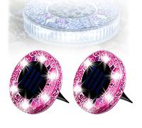 FlyShangUgo Mosaic Solar Disk Light, Mosaic Solar Lights Outdoor for Walkway, Patio & Lawn, Waterproof Outdoor Glass LED Garden Stake Lighting-Auto On/Off Decorative Driveway Lamps (Pink A)
