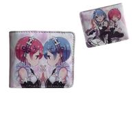 Flyshun Emilia Cartera de anime para mujeres y hombres de cuero delgado Bifold Bi-Fold Carteras, Monedero negro Carteras Monederos ID Tarjeta de Crédito Cartera Cero Accesorios Cosplay, Rem Ram 1