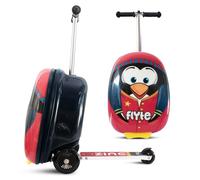 Flyte Scooter Maleta Plegable para niños - Perry el pingüino, Carcasa rígida, Paseo con Ruedas, 2 en 1, 18 Pulgadas, Capacidad de 25 litros, Red, 18-Inch, Perry el pingüino