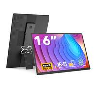 FLYTOCCA Monitor portátil, 16 Pulgadas, 1200P FHD, Horizontal y Vertical con Soporte, Plug & Play, Altavoces Integrados, Marco Cero Ultrafino, Monitor de Viaje para Laptop con Funda Inteligente de