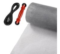 FLYZZZ Juego de mosquitera profesional para ventanas y puertas, 150 x 300 cm, tejido de fibra de vidrio, se vende por metros, color gris, incluye refuerzo de 12 m, herramienta ergonómica para enrollar