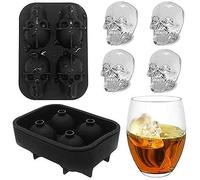 FLZONE 4 Molde de la bandeja del cubo de hielo del cráneo 3D, fabricador de cubitos de hielo de silicona flexible de grado alimenticio para Cocktails, Whisky, Licor y otras Bebidas（Con embudo)