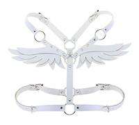 FM FM42 Cinturón de cintura con anillo en O, arnés con alas de ángel en la espalda (16 colores), Blanco, M