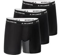 FM London Calzoncillos Boxer de Bambú para Hombre con Paneles Antirrozaduras, Pack de 3, con Bolsa Contorneada Largos Transpirables y Sin Etiquetas, Negro (Pack de 3), XXL