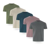 FM London Camiseta Paquete de 3/5 para Hombre - Camisetas de Peso Premium con diseño Ligeramente Ajustado, Piedra, Pizarra, Malva, Azul, Verde (Pack de 5), XL