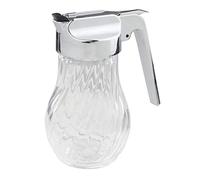 FM PROFESSIONAL Dispensador Multiusos con Asa 280 ml Dispensador de Líquido Azucarero de Cristal Dosificador con Palanca en Acero Inoxidable Dispensador de aceite Transparente 9,5x8x10cm