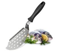 FM Professional Paleta Perforada para Pescado, acero inoxidable y mango de poliamida, especial para barbacoa y apta para lavavajillas, acero inoxidable y mango de poliamida, color negro, 33x8cm, 1 ud