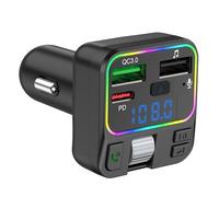 FM Transmitter For Car - Stream Music & Charge Devices Simultaneously | Wireless BuTOOh Receiver With PD18W Fast Charging 2 USB Ports | Colorful Ambient Lights Hands-Free Calling SUV Compatible