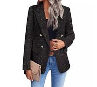 FM2018XSL Blazer De Tweed para Mujer Chaqueta Informal de Manga Larga con Solapa Doble Botonadura Elegante Oficina Negocios Blazers