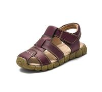 FM2018XSL Sandalias Casual de Verano para Niños, Sandalias de Cuero Antideslizantes Playa, Talla 21-36(Marrón-25)