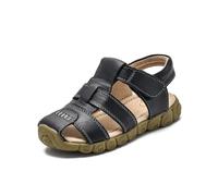 FM2018XSL Sandalias Casual de Verano para Niños, Sandalias de Cuero Antideslizantes Playa, Talla 21-36(Negro-25)