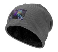 FMASWEQ Gorro de punto con estampado de pavo real morado, cálido gorro de invierno con protección elástica para las orejas, accesorio ideal para el invierno, gris, Talla única