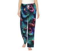 FMASWEQ Pijama de Navidad con estampado de escamas de dragón mágico 3D para mujer, pantalones de pijama de forro polar suave, perfectos para descansar, Negro, L