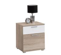 FMD furniture Model 616 Mesita de Noche, Madera de ingeniería, Roble NB/Blanco, ca. 45x53x38 cm