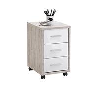 FMD Möbel Cajonera con Ruedas, Madera de ingeniería, Roble Arenado/Blanco Brillante, ca. 35 x 53,6 x 42 cm
