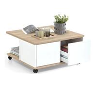 FMD Möbel Mesa de Centro, Madera de ingeniería, Roble NB/Blanco Brillo Noble, ca. 70 x 70 x 36 cm