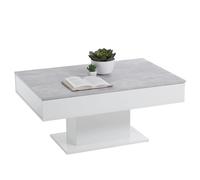 FMD Möbel Mesa de Centro, Tejido de Madera, Hormigón/Blanco Brillante, ca. 100 x 65 x 45 cm