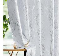 Fmfunctex 100% Blackout Curtains Silver White Curtains 63 Inches Length for Bedroom, Metallic Foil Tree Branch Patterned Panels for Living Room Darkening Window Drapes Thermal Insulated, 2 Panels