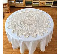 FMIYJUN Felpudo de ganchillo redondo de algodón tradicional vintage, adecuado para cocina, fiesta, cumpleaños, picnic (blanco, 110 x 110 cm)