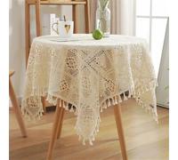 FMIYJUN Mantel de ganchillo con borlas de algodón beige retro adecuado para cocina, comedor, sala de estar, banquetes, restaurantes (beige2, 90 x 90 cm)