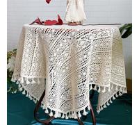 FMIYJUN Mantel de ganchillo con borlas de algodón beige retro adecuado para cocina, comedor, sala de estar, banquetes, restaurantes (beige4, 90 x 90 cm)