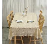 FMIYJUN Mantel ganchillo beige algodón vintage encaje rectangular cocina manteles bohemios fiestas banquetes comedor boda