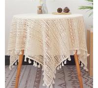 FMIYJUN Manteles cuadrados de ganchillo color beige, mantel de algodón vintage, mantel de encaje para cocina, manteles bohemios para fiestas, banquetes, comedor, decoración de boda