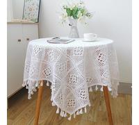 FMIYJUN Manteles rectangulares de ganchillo, color blanco, vintage, hechos a mano, de algodón, de encaje, para bodas, bodas, cumpleaños, decoración de cocina