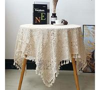 FMIYJUN Napperons cuadrados de crochet beige, mantel de mesa de algodón vintage con encaje, mantel bohemio para fiestas, banquetes, comedor, decoraciones de boda