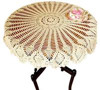 FMIYJUN Tapete de ganchillo redondo de algodón tradicional vintage adecuado para cocina rústica, fiesta, cumpleaños, picnic (beige, 90 x 90 cm)