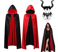 FMKLDENA Disfraz de Halloween para mujer, 3 unidades, capa de vampiro de doble cara, disfraz de diablo, capa con capucha, disfraz de Halloween con capa de cuernos de diablo para Halloween, fiesta de