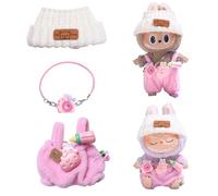 FMKLDENA Ropa de muñeca para la-bubu, Ropa de Peluche de 17 cm para la-bubu, Disfraces para muñecas la-bubu, con 1 Sombrero +1 Mameluco +1 Mochila para cámara, para Otras muñecas de 17 cm (Pink)