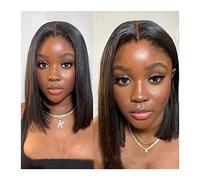 FMOPQ Replacement Wig 8-14 Inch Short Bob Straight Lace Wig Medium Brown Lace 4x4 Lace Closure Human Hair Wigs Brazilian Bone Straight Human Hair Wigs for Women Wig (14inches 250%)