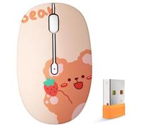 FMOUSE Lindo ratón Bluetooth, 2,4 GHz inalámbrico con receptor USB para portátil, iPad, Mac, ratón silencioso de dibujos animados adecuado para niños y estudiantes (Kerry Bear)