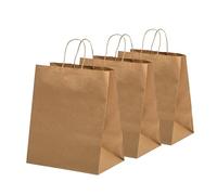FMP Brands Paquete de 100 bolsas de regalo de papel kraft de 10 x 7 x 12 pulgadas con asas a granel, bolsas de papel marrón duraderas para recuerdos de fiesta, bolsas de regalo de manualidades para