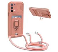 FMPCUON Ajustable Collar Correa de Cuello CordónCarcasa de Silicona Funda para OPPO A54 4G/A16/A16s/A55/A53s 5G Protección de Cámara,con Anillo Soporte Tarjetas Pink