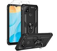 FMPCUON Funda para LG K10 2018/K30/X4 Plu/X415/X410 Carcasa, 2 Pack Cristal Templado, Protección Cámara con 360 Anillo Soporte PC y Silicona TPU Case - Negro
