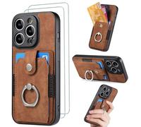 FMPCUON Funda para OPPO Find X5,con [2X Vidrio Cristal Templado] Tarjetero y 360 Anillo Soporte PC y Silicona TPU Case Marrón Funda de Cuero Tipo Cartera