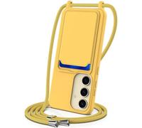 FMPCUON Funda Silicona con Cuerda para Samsung Galaxy S24 con Compartimento para Tarjetas,Líquida Carcasa con Cordón Correa Colgante Ajustable Collar Correa Teléfono Case Cover, Amarillo