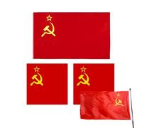 FMPXYYA Bandera URSS 90x150 cm con 2 Mini Banderas 20x28 cm, Bandera roja soviética con Hoz y Martillo para decoración Interior y Exterior, fácil de Instalar
