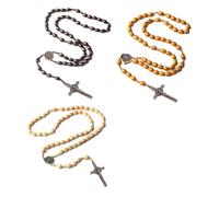 FMPXYYA Collar Rosario de Madera Natural con Cruz Católica y Medalla de San Benito, Ideal para Cristianos Católicos, Perfecto para Comunión, Bautismo, Misa, Regalos Religiosos