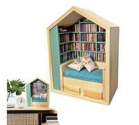 FmtwPhn Juego de construcción en miniatura de Booknook, casa de madera, kit en miniatura de Booknook, hecho a mano, Tiny House, biblioteca Tiny World Inside Wood, decoración de madera, pequeña tienda