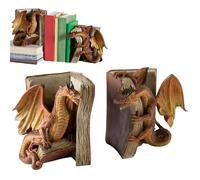 FMXYMC Sujetalibros Decorativos de dragón, 1 par de decoración de estantes Vintage, sujetalibros de dragón gótico, Extremos de Libro de dragón Malvado Medieval, Decoraciones de estantería de dragón