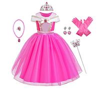 FMYFWY Niñas Vestidos de Aurora Disfraz de Carnaval Princesa Cumpleaños Traje de Halloween Navidad Ceremonia Aniversario Bautizo Fiesta de Cosplay Bella Durmiente Costume Con Accesorios 8-9
