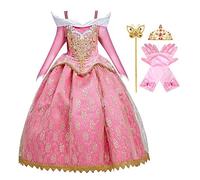 FMYFWY Niñas Vestidos de Aurora Disfraz de Carnaval Princesa Cumpleaños Traje de Halloween Navidad Ceremonia Aniversario Bautizo Fiesta de Cosplay Bella Durmiente Costume Con Accesorios 4-5