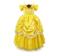 FMYFWY Niñas Vestidos de Belle Disfraz de Carnaval Princesa Cumpleaños Traje de Halloween Navidad Ceremonia Aniversario Bautizo Fiesta de Cosplay Bella y Bestia Costume 2-3 años