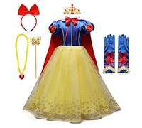 FMYFWY Niñas Vestidos de Blancanieves con Capa Disfraz de Carnaval Princesa Cumpleaños Traje de Halloween Navidad Fiesta de Cosplay Ceremonia Aniversario Bautizo Comunión Boda + Accesorios 7-8